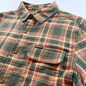 Stanley Mens Medium Heavy Flannel Plaid Button Down Shirt Green Tan Workwear